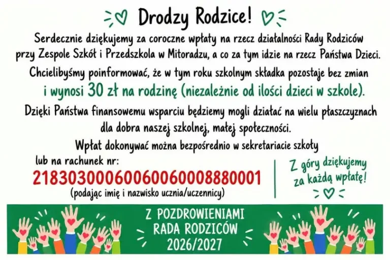 Rada Rodziców w Mitoradzu prosi o wsparcie. Składka bez zmian