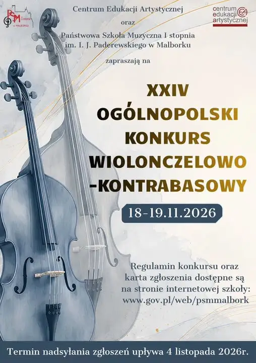 Zostało tylko 8 miejsc na XXIV Ogólnopolski Konkurs Wiolonczelowo-Kontrabasowy w Malborku