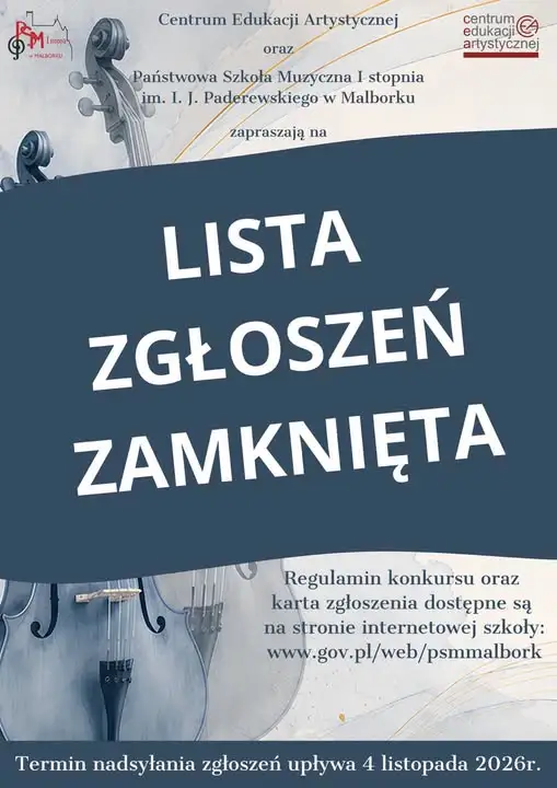 Malbork: zamknięto listę zgłoszeń na XXIV Ogólnopolski Konkurs Wiolonczelowo-Kontrabasowy